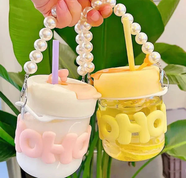 350ml Coffee Glass Mug with Elegant Pearl Handle – Heat Resistant