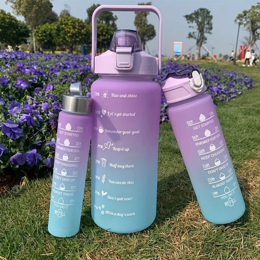 3-Piece Gradient Sports Water Bottle Set – Motivational & Large Capacity