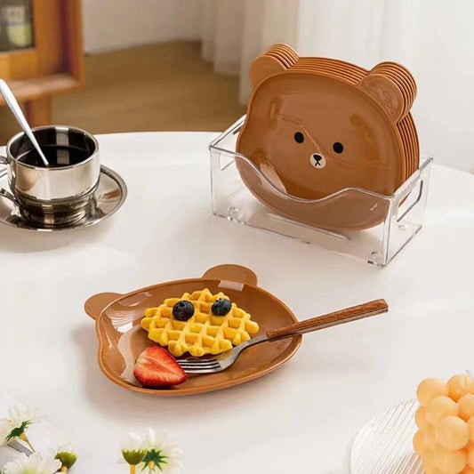 8 Pcs Cute Bear Snack Plates for Kids – BPA-Free & Durable Dinnerware Set