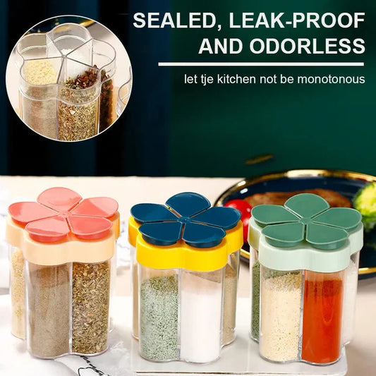 5-in-1 Flap Seasoning Jar Container – Multi-Compartment Spice Organizer for Kitchen