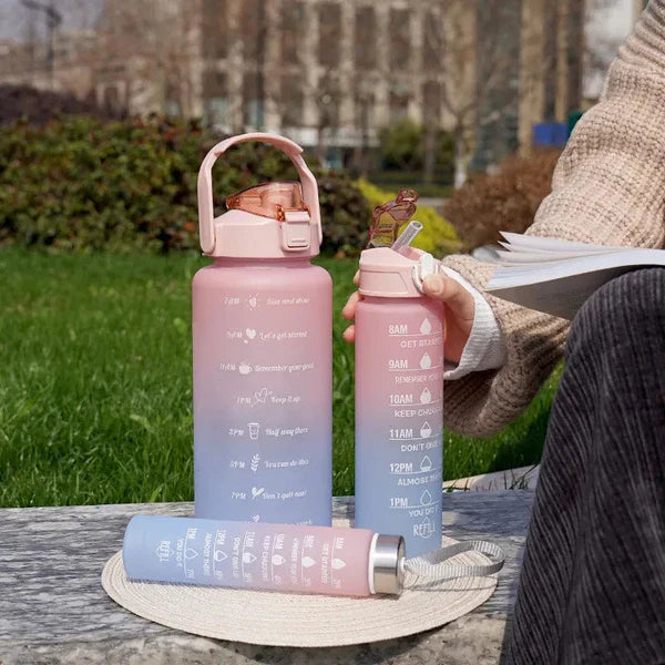 3-Piece Gradient Sports Water Bottle Set – Motivational & Large Capacity
