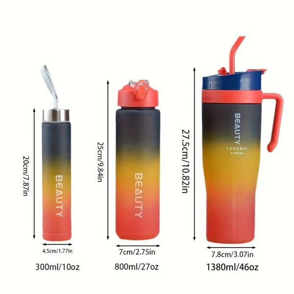 High-Quality 3pcs Tumbler Water Bottle Set – Sports, Travel & Fiber Material Bottles
