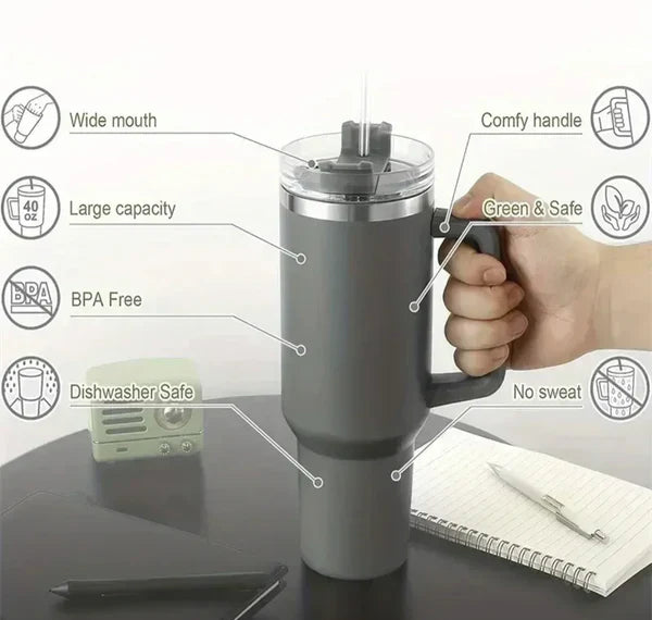1200 ml Large Capacity Tumbler with Handle & Straw – Leak-Proof Water Bottle