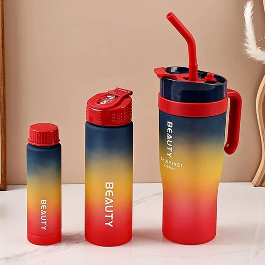 High-Quality 3pcs Tumbler Water Bottle Set – Sports, Travel & Fiber Material Bottles