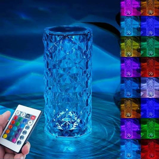 Rose Crystal Rechargeable Table Lamp – Diamond Touch Sensor LED Desk Lamp with RGB Remote Control & Night Light Projection