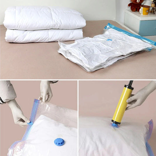 Premium Space Saver Vacuum Storage Bags (Set of 5) with Hand Pump, Double Zip Seal for Clothes, Bedding and Comforters