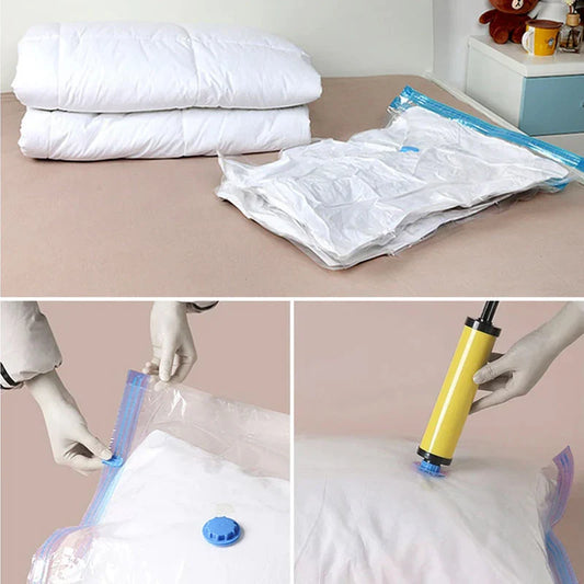 Premium Space Saver Vacuum Storage Bags (Set of 5) with Hand Pump, Double Zip Seal for Clothes, Bedding and Comforters