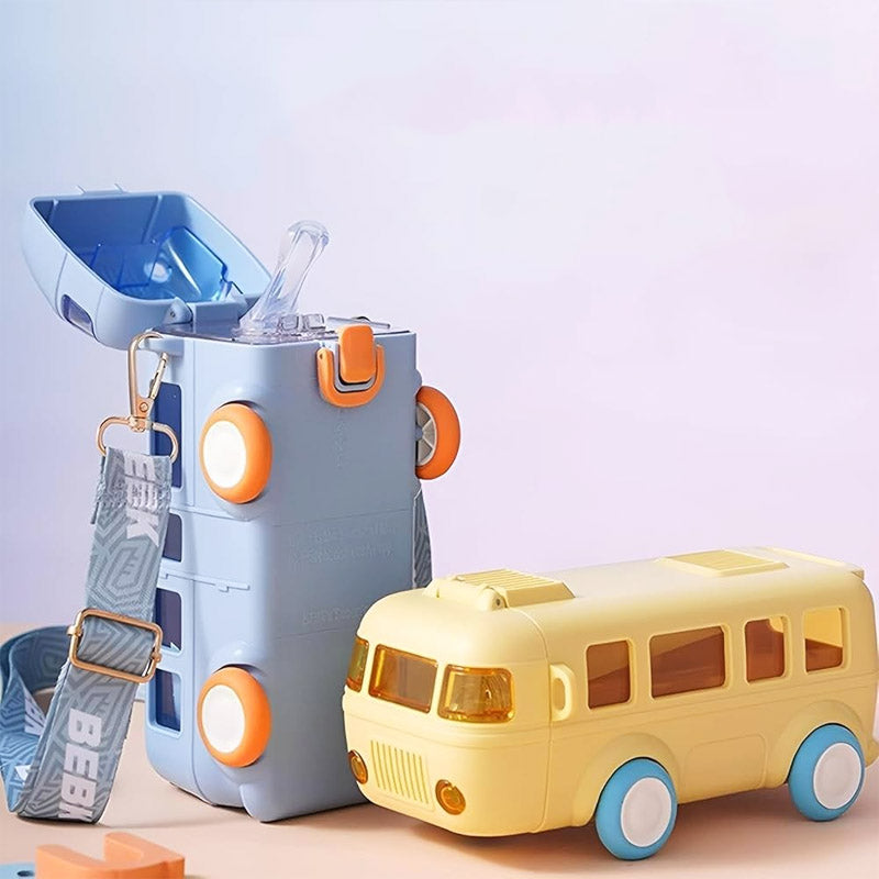 500ml Car & Bus Shape Water Bottle for Kids – With Straw & Shoulder Strap