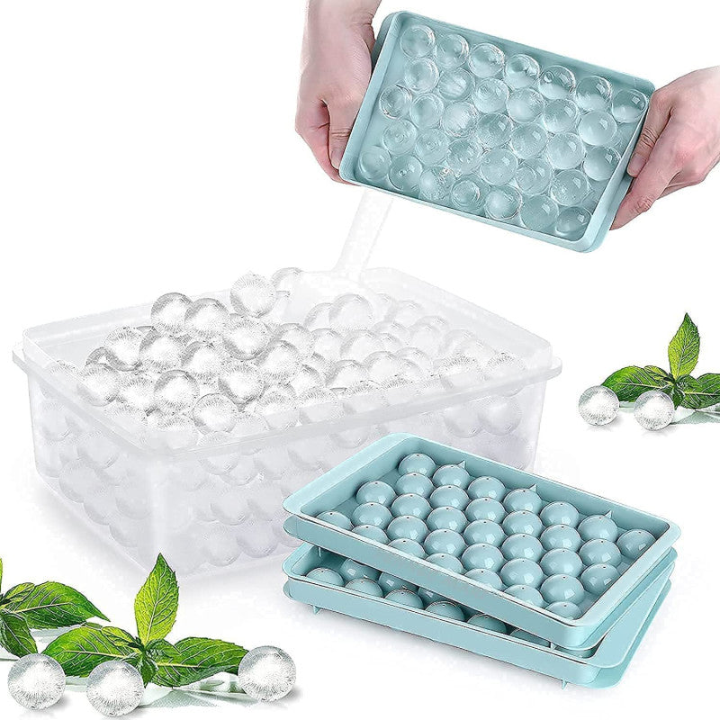 Plastic Ice Ball Round Ice Cube Tray with Lid – Leakproof & Easy Release