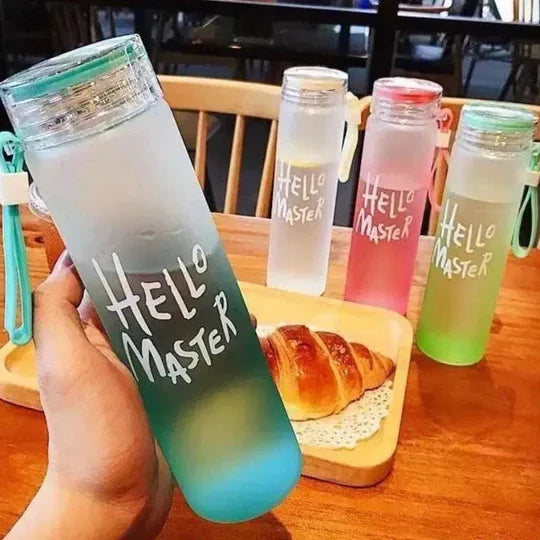 Hello Master Gradient Glass Water Bottle β 480ml Frosted Portable Stylish Sports & Travel Bottle