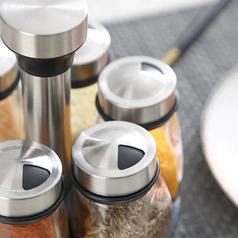 6 in 1 Rotating Spice Jar Set – 360° Seasoning Organizer for Kitchen Storage in Pakistan