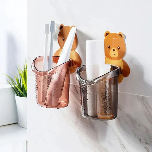 Wall Mounted Cute Bear Shape Toothbrush Holder | Bathroom Organizer