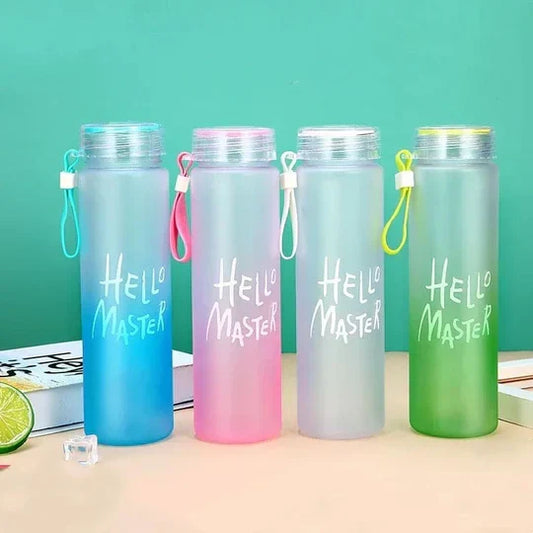 Hello Master Gradient Glass Water Bottle – 480ml Frosted Portable Stylish Sports & Travel Bottle