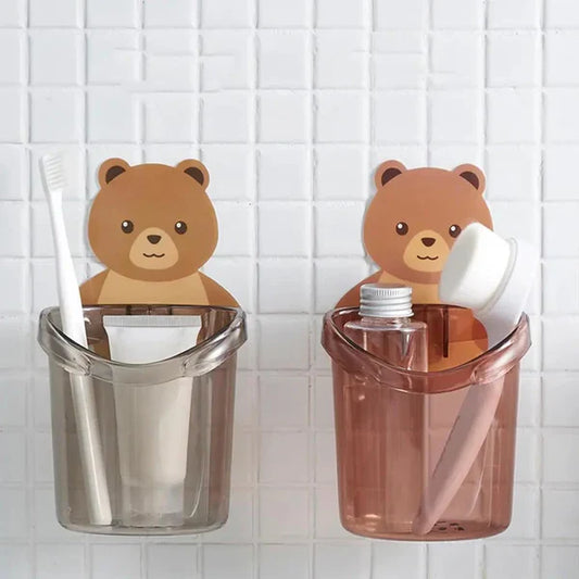 Wall Mounted Cute Bear Shape Toothbrush Holder | Bathroom Organizer
