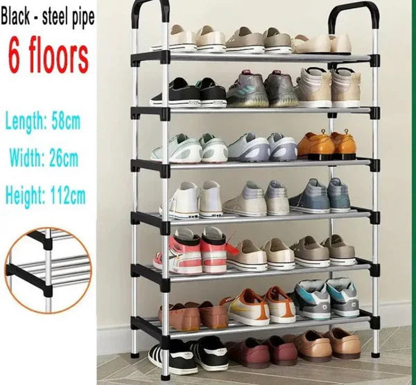 6 Tier Classic Shoe Rack – Stainless Steel Multilayer Shoe Organizer Shelf with Side Support | Stackable Shoe Cabinet in Pakistan