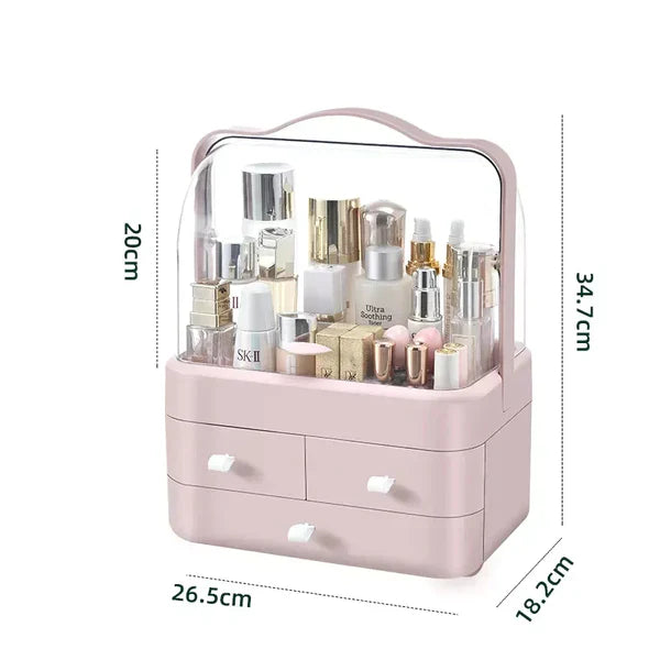 3-Drawer Portable Cosmetic Box – Acrylic Makeup Organizer & Vanity Storage