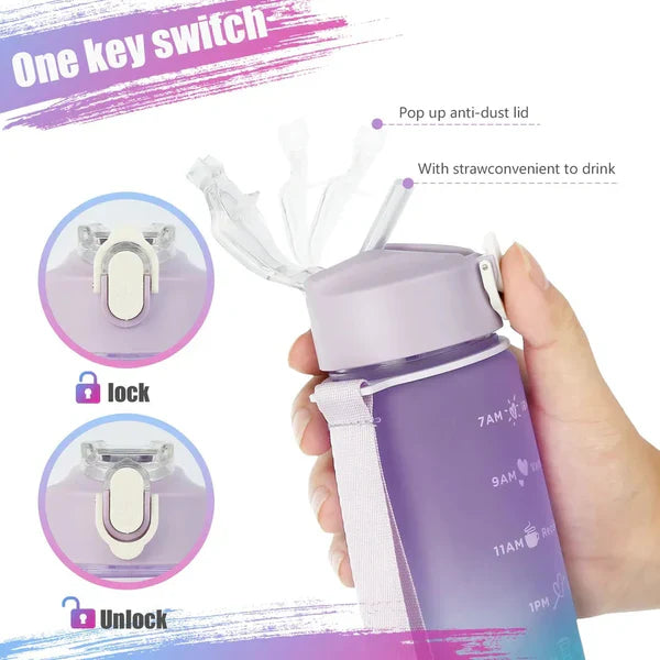 3-Piece Gradient Sports Water Bottle Set – Motivational & Large Capacity