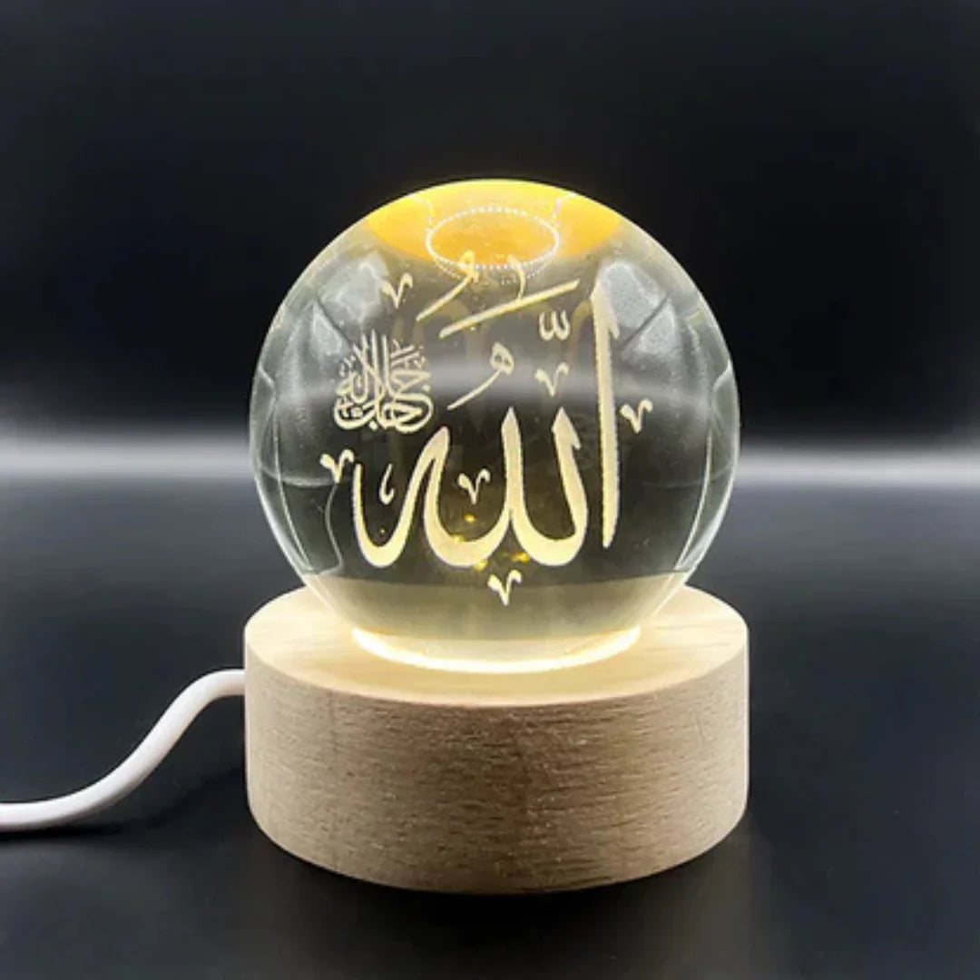 3D Wooden Ball Lamp – Allah Design Crystal Wooden Table Lamp for Home & Décor