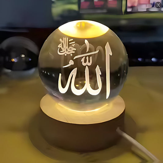 3D Wooden Ball Lamp Allah Design Crystal Wooden Table Lamp for Home Décor in Pakistan