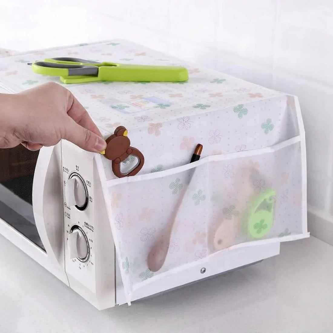 Imported - Dustproof & Waterproof Microwave Oven Cover with Side Pockets