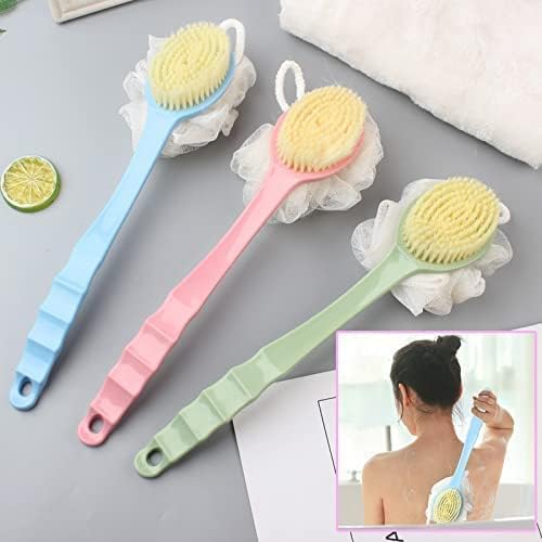 2 in 1 Back Body Bath Brush with Soft Bristles & Loofah | Dual-Sided Shower Exfoliator