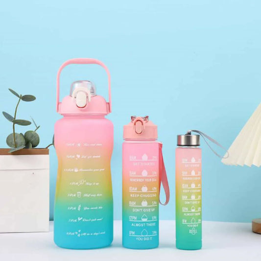 Premium Gradient Colour Water Bottle Set of 3, Large Capacity Motivational Hydration Bottles for Gym, Office and Kids