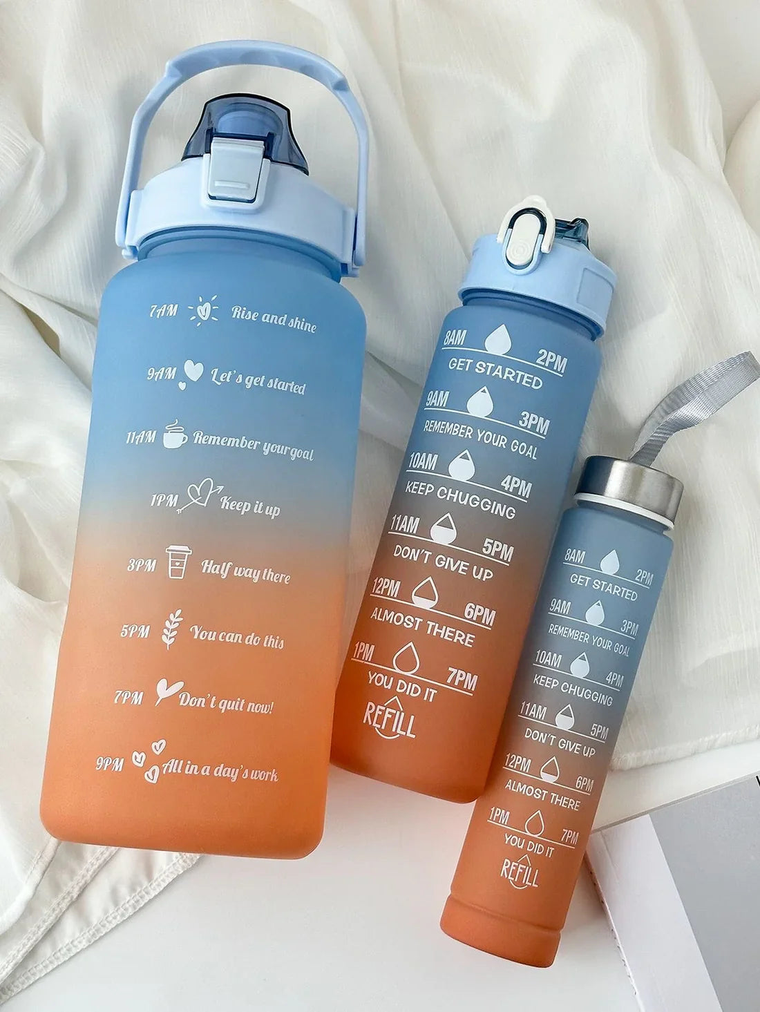 3-Piece Gradient Sports Water Bottle Set – Motivational & Large Capacity