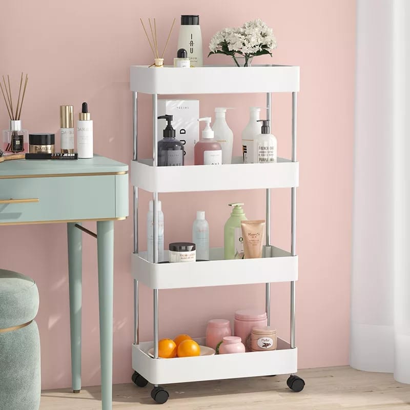 4-Layers Storage Rack Moveable Trolley – Portable Multi-Purpose Organizer