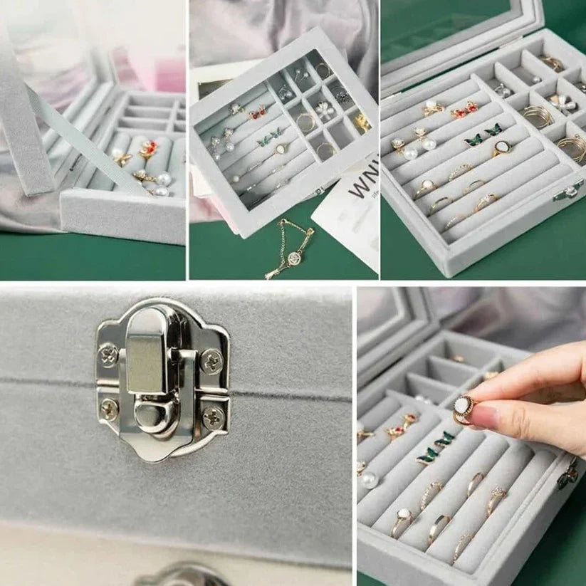 Portable Velvet Jewelry Box – Ring & Earring Display Organizer