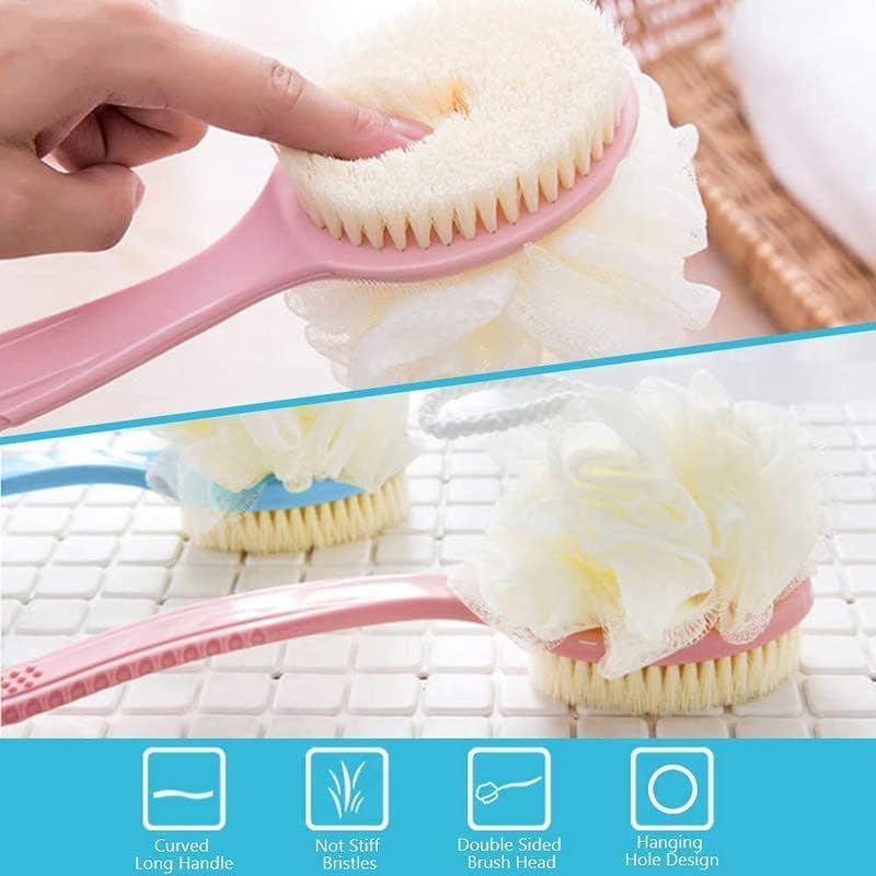 2 in 1 Back Body Bath Brush with Soft Bristles & Loofah | Dual-Sided Shower Exfoliator