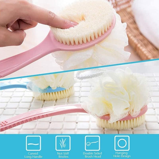 2 in 1 Back Body Bath Brush with Soft Bristles & Loofah | Dual-Sided Shower Exfoliator