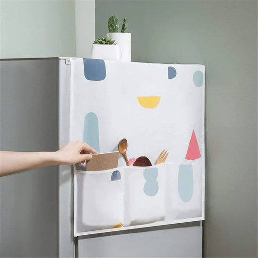 Imported - Premium Printed Dust Proof Fridge Cover with 6 Pocket Organizer for Kitchen Storage