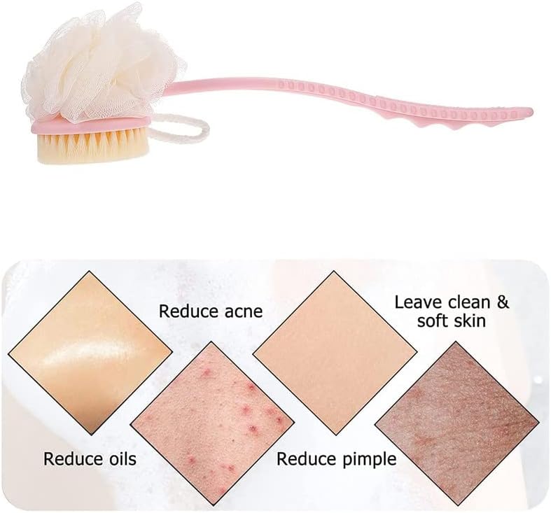2 in 1 Back Body Bath Brush with Soft Bristles & Loofah | Dual-Sided Shower Exfoliator