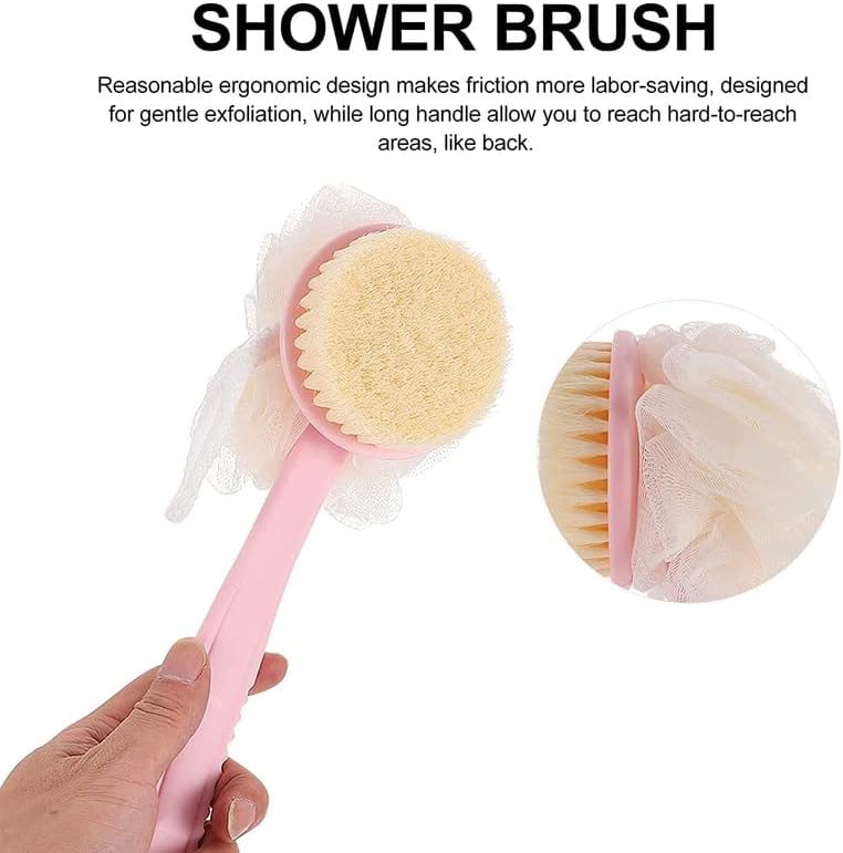 2 in 1 Back Body Bath Brush with Soft Bristles & Loofah | Dual-Sided Shower Exfoliator