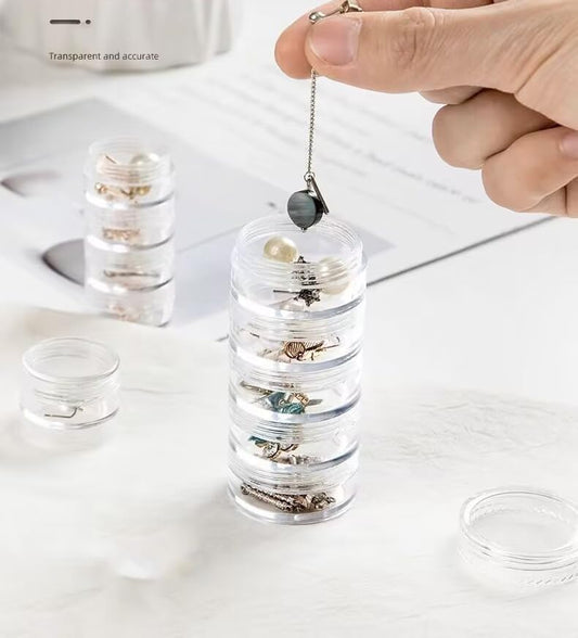 5-Layers Mini Travel Jewelry Case – Transparent Organizer for Rings, Earrings & Accessories