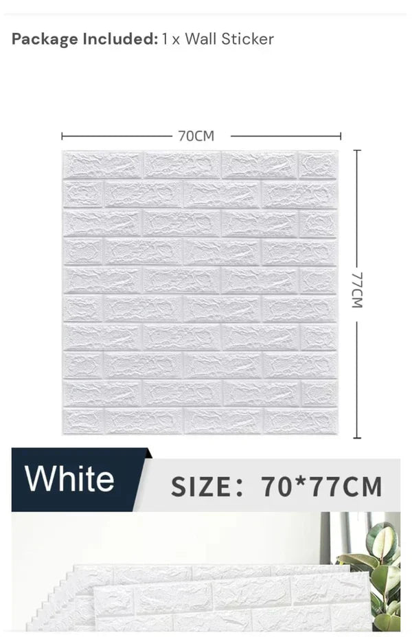 3D Brick Wall Stickers – Self-Adhesive Waterproof Wall Panels Wallpaper (70*77CM)