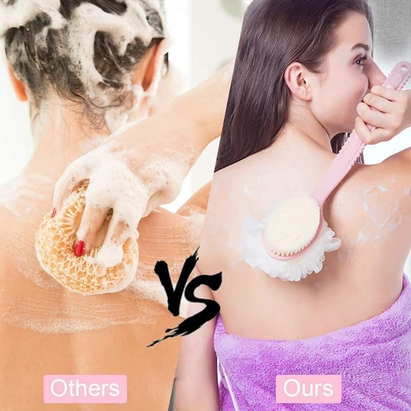 2 in 1 Back Body Bath Brush with Soft Bristles & Loofah | Dual-Sided Shower Exfoliator
