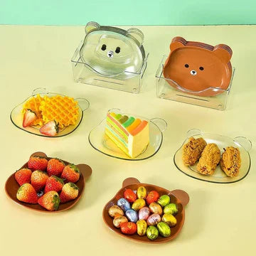 8 Pcs Cute Bear Snack Plates for Kids – BPA-Free & Durable Dinnerware Set