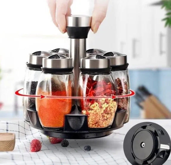 6 in 1 Rotating Spice Jar Set – 360° Seasoning Organizer for Kitchen Storage in Pakistan