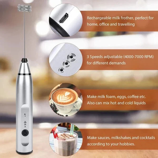 Electric Rechargeable Coffee Beater & Milk Frother – Premium Stainless Steel Foam Maker in Pakistan