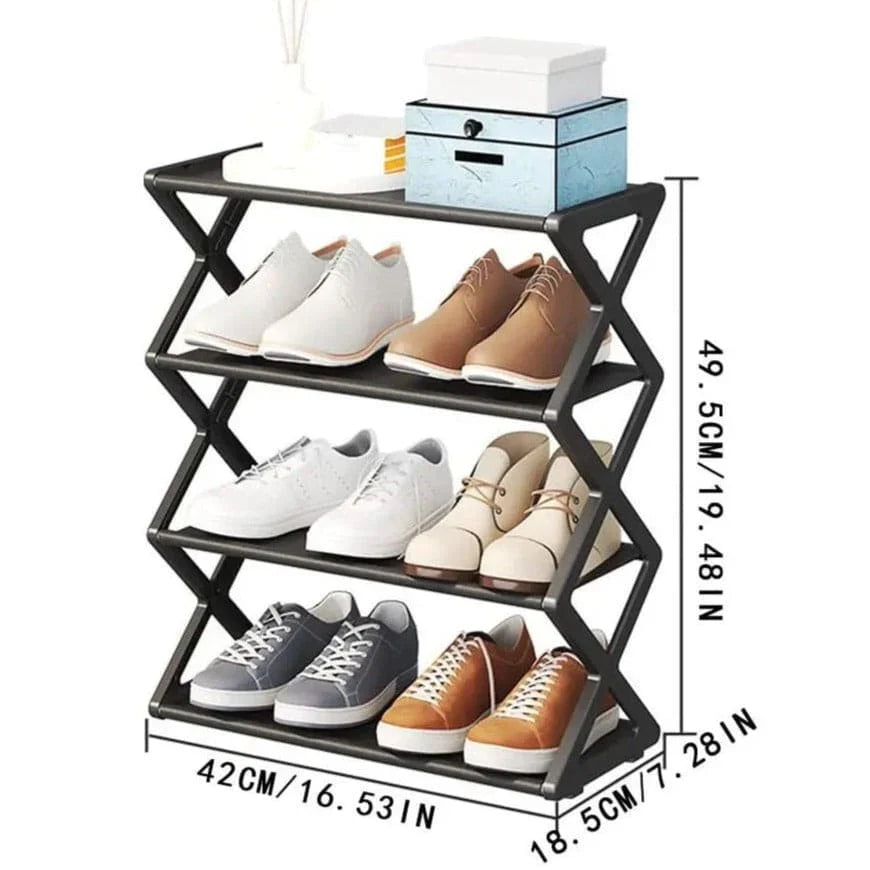 4-Tier Modern X-Shape Shoe Rack – Stylish & Space-Saving Storage Organizer in Pakistan