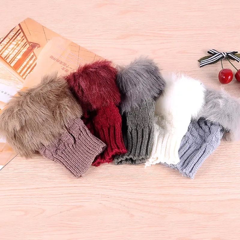 Fingerless Rabbit Fur Winter Gloves for Women – Soft & Stylish Hand Warmers