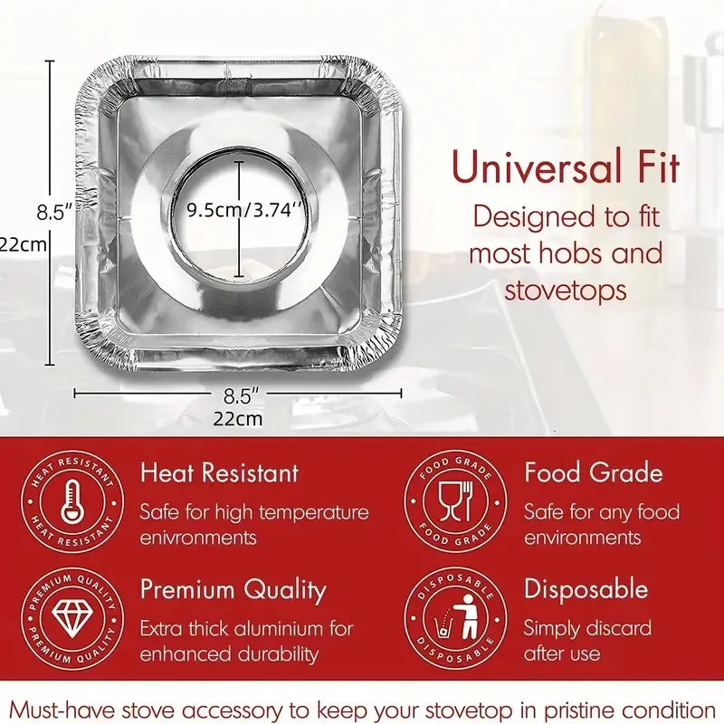 Pack of 10 - Disposable Aluminum Foil Round Gas Stove Burner Covers – Heat Resistant & Grease-Proof