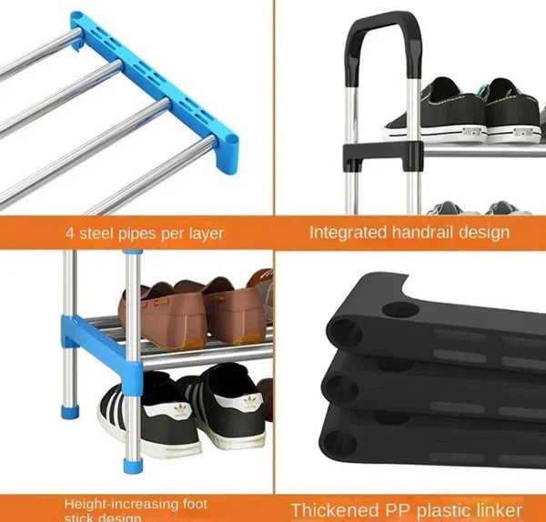 6 Tier Classic Shoe Rack – Stainless Steel Multilayer Shoe Organizer Shelf with Side Support | Stackable Shoe Cabinet in Pakistan