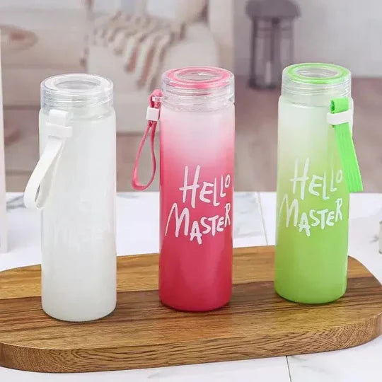 Hello Master Gradient Glass Water Bottle β 480ml Frosted Portable Stylish Sports & Travel Bottle