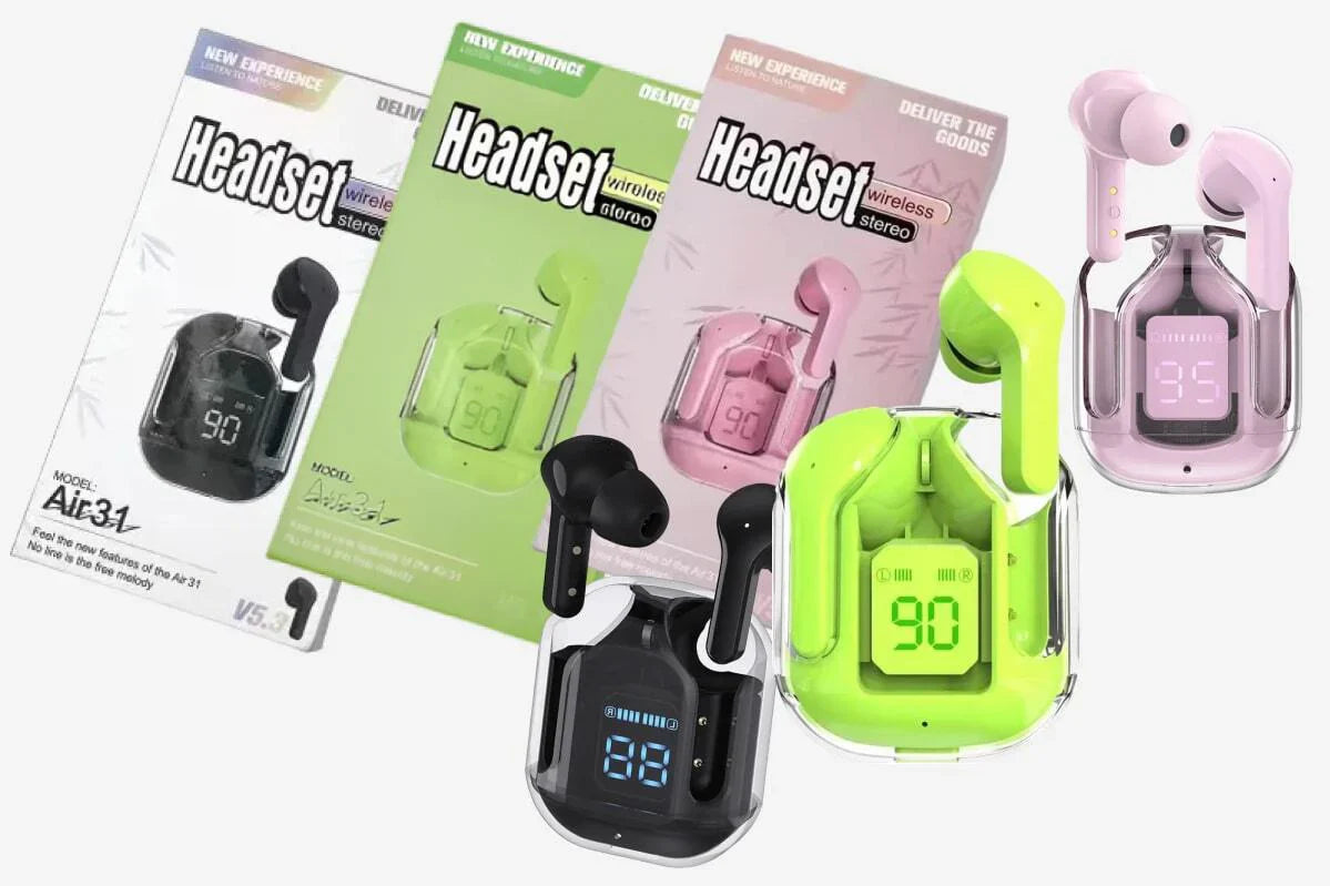 Air 31 Wireless Transparent Earbuds – Bluetooth 5.3, Touch Control, HD Sound