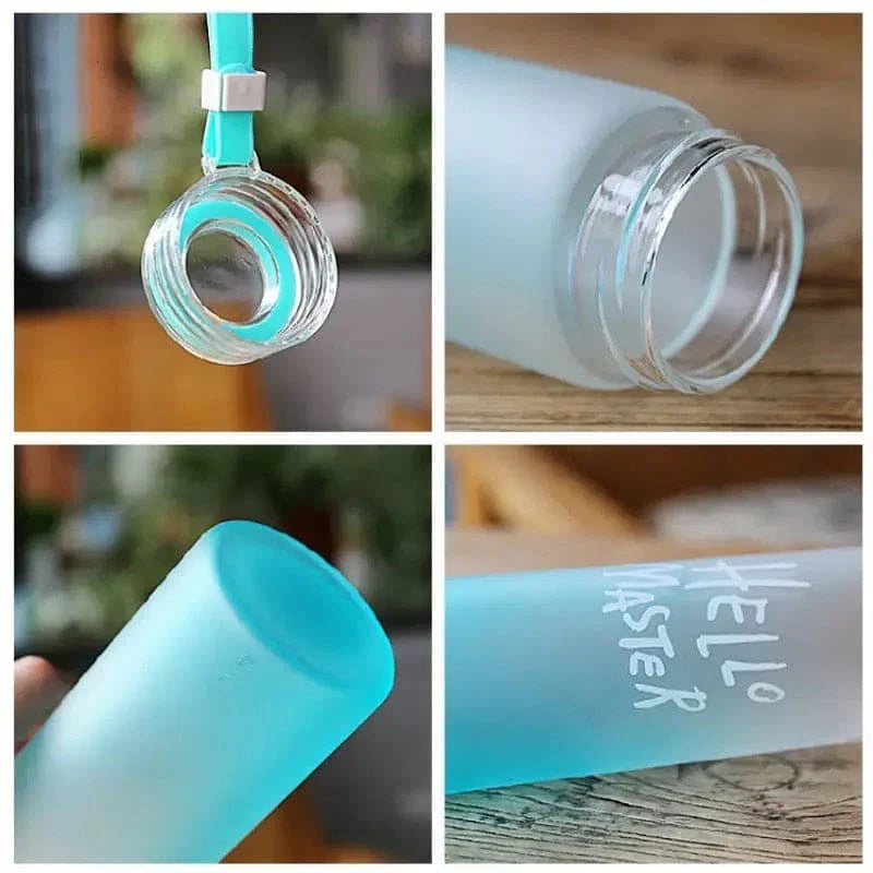 Hello Master Gradient Glass Water Bottle β 480ml Frosted Portable Stylish Sports & Travel Bottle