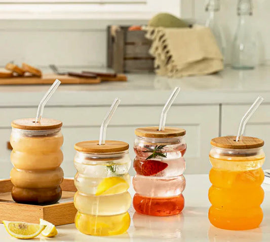 Bubble Shape Coffee Glass with Lid & Straw – Aesthetic Reusable Drinking Cup for Coffee & Beverages | Premium Quality