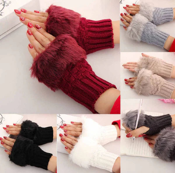 Fingerless Rabbit Fur Winter Gloves for Women – Soft & Stylish Hand Warmers