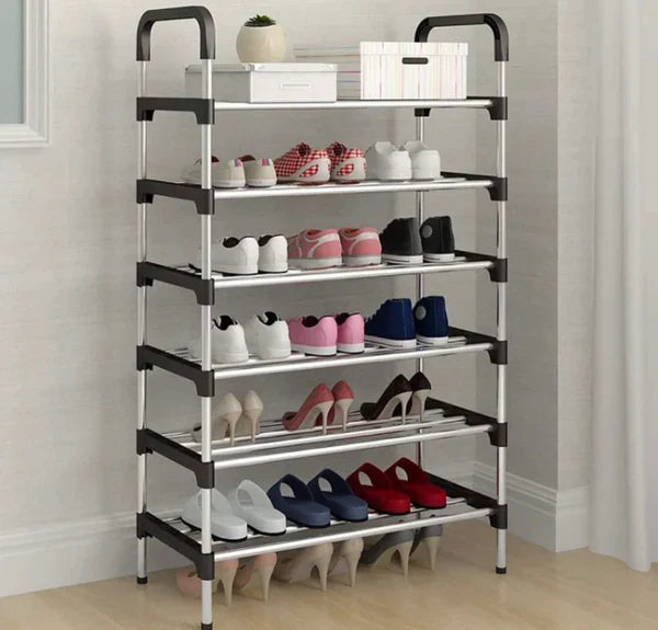 6 Tier Classic Shoe Rack – Stainless Steel Multilayer Shoe Organizer Shelf with Side Support | Stackable Shoe Cabinet in Pakistan